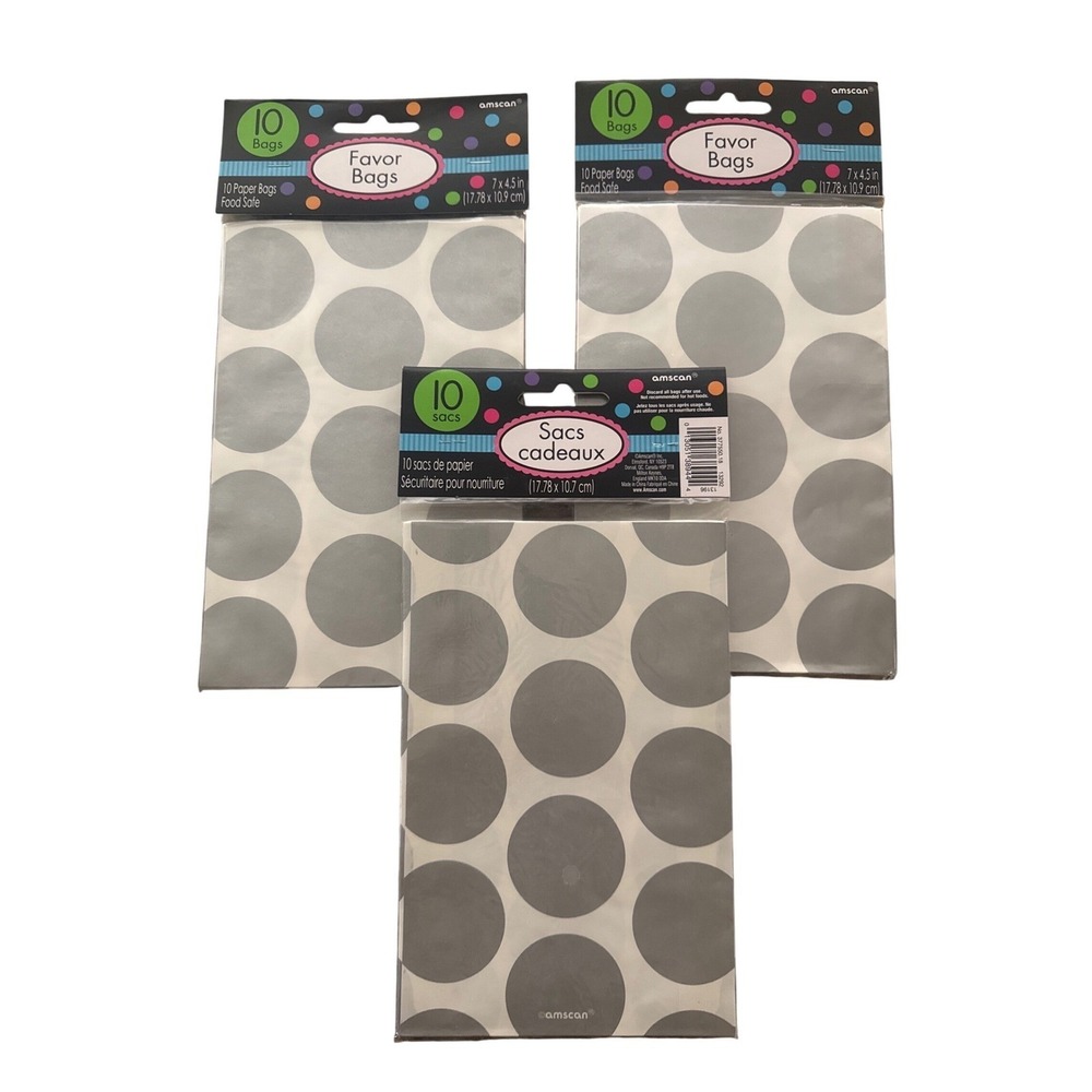 Amscan Silver Polka Dot Paper Favor Bags 30 Count 7x4.5" Food Safe Party Gift